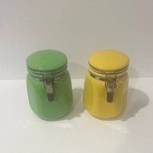 Green and Yellow Ceramic Storage Jars